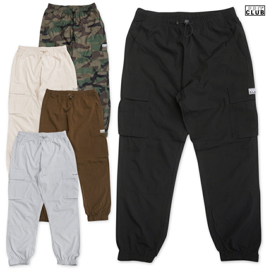 楽天Indoor Class Online Store【送料無料】PRO CLUB NYLON CARGO PANTS【BLACK/GRAY/BROWN/SAND/CAMO】（S・M・L・XL）（プロクラブ 通販 メンズ 服 大きいサイズ カーゴパンツ ナイロンパンツ）