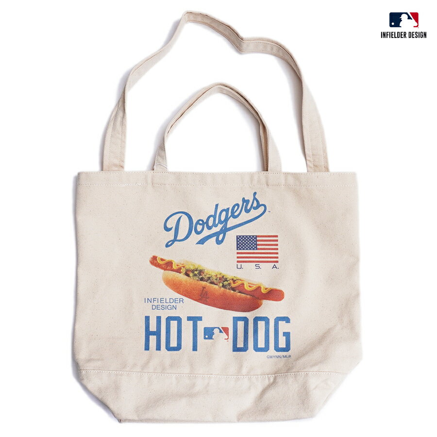 【送料無料】INFIELDER DESIGN MLB LOS ANGELES DODGERS HOTDOG TOTE BAG【NATURAL】(MLB 通販 ロサンゼルス ドジャース LA トートバッグ カバン 鞄 バック)