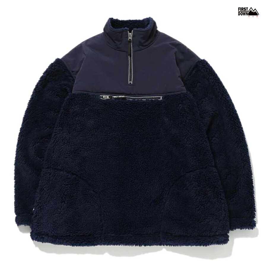 リー ボアジャケット メンズ 【PRICE DOWN 30%★送料無料★ラスト1点】FIRST DOWN BOA FLEECE ANORACK JACKET【NAVY】(M・L・XL)(FIRST DOWN ファーストダウン 通販 メンズ 大きいサイズ ボア フリース　ジャケット アウター)