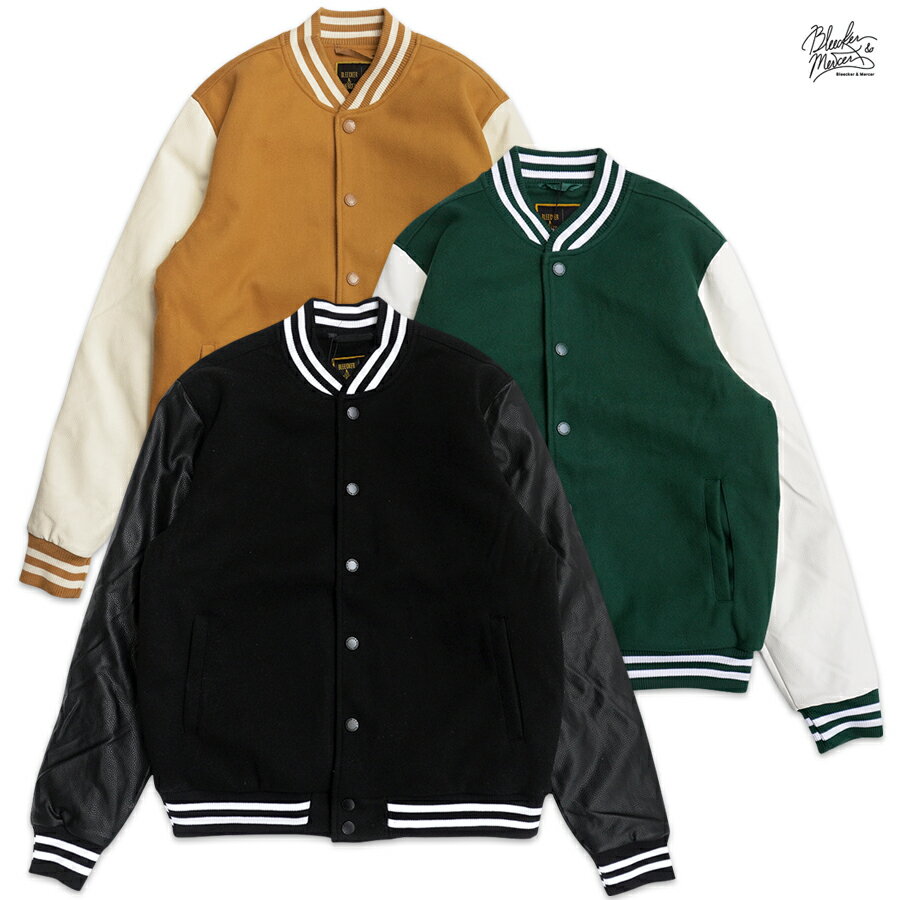 楽天Indoor Class Online Store【PRICE DOWN 30％★送料無料】BLEECKER&MERCER STADIUM JACKET【BLACK/DARK GREEN/TIMBER】（M・L・XL・2XL・3XL）（通販 メンズ 大きいサイズ スタジアムジャケット スタジャン バーシティジャケット シンプル 無地 アウター ジャケット）