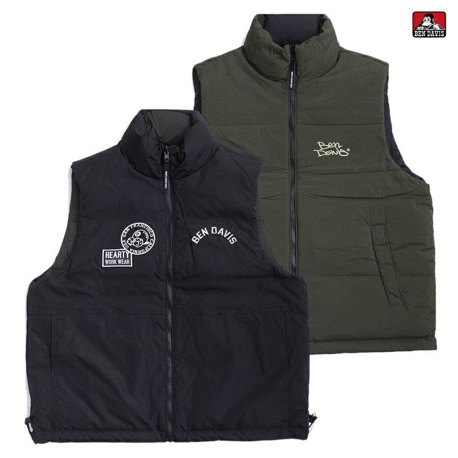 楽天Indoor Class Online Store【PRICE DOWN 30％★送料無料★ラスト1点】BEN DAVIS REVERSIBLE PUFFER VEST【BLACK】（M・L・XL）（ベンデイビス 通販 メンズ 大きいサイズ ベスト パファーベスト リバーシブル 中綿 シンプル ロゴ アウター）