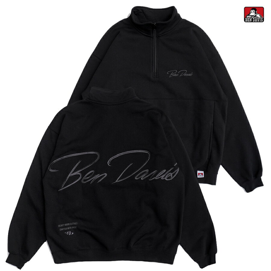 ベンデイビス トレーナー メンズ 【送料無料】BEN DAVIS BIG SCRIPT HALF ZIP SWEAT【BLACK】(M・L・XL)(ベンデイビス 通販 メンズ 大きいサイズ ハーフジップ スウェット トレーナー 長袖 ロングスリーブ)