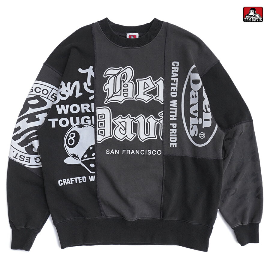 ベンデイビス トレーナー メンズ 【送料無料】BEN DAVIS TONAL FRANKEN CREWNECK SWEAT【BLACK】(M・L・XL)(ベンデイビス 通販 メンズ 大きいサイズ トレーナー スウェット クルーネック 長袖 ロングスリーブ)