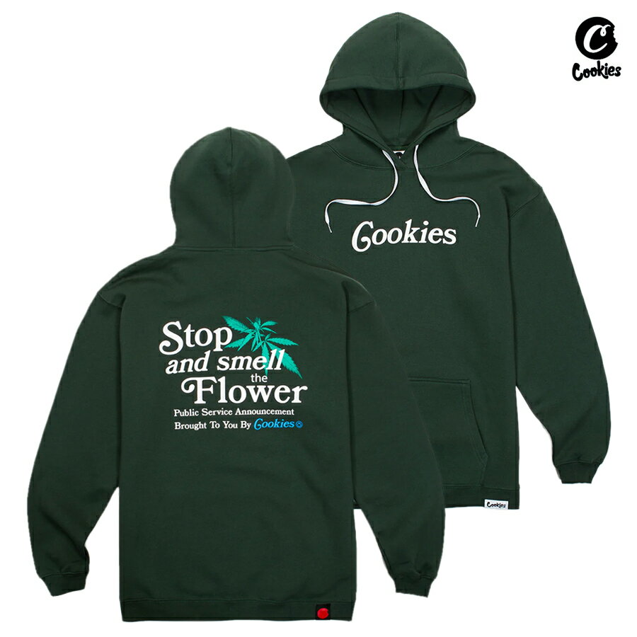 【送料無料】COOKIES SMELL THE FLOWERS PULLOVER HOODIE【FOREST GREEN】(L・XL)(COOKIES クッキーズ アパレル 服 通販 メンズ 大きいサイズ パーカー スウェット フード フーディー プルオーバー 長袖 ロングスリーブ)