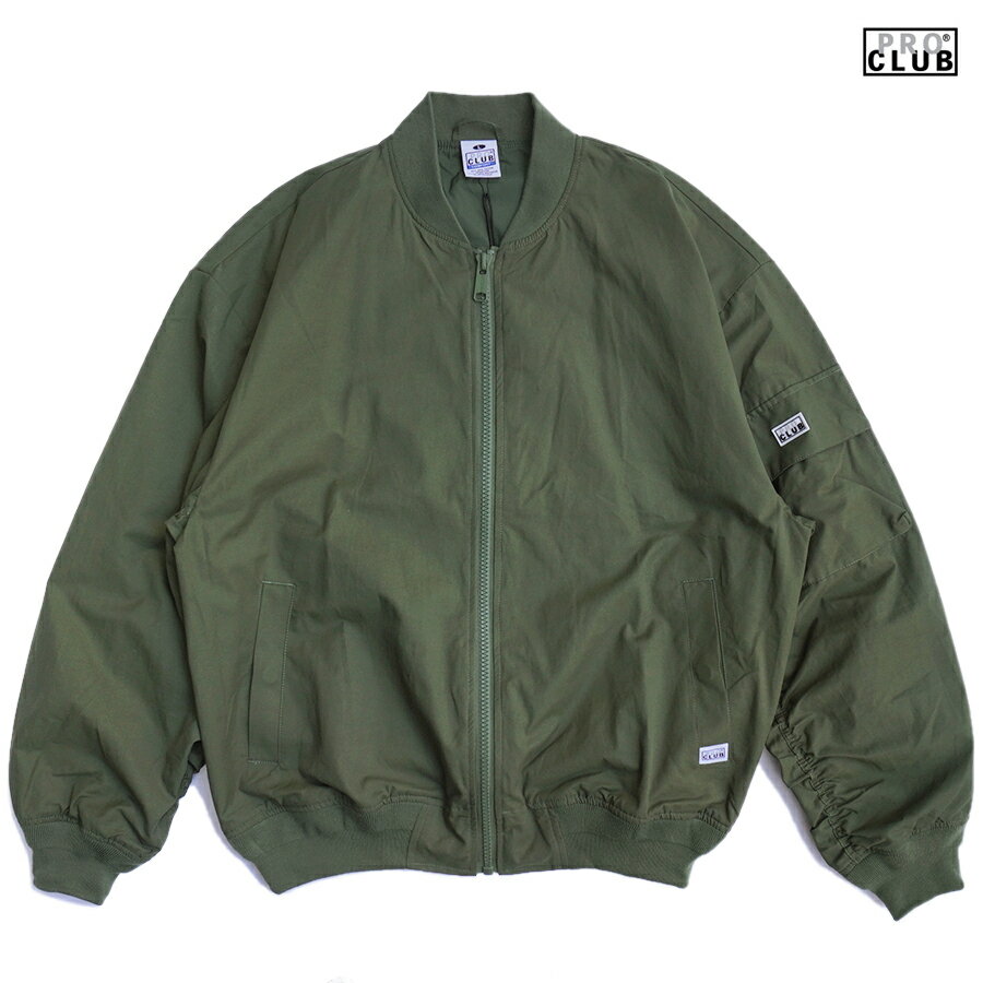 楽天Indoor Class Online Store【送料無料】PRO CLUB COMFORT BOMBER JACKET【OLIVE】（M・L・XL・2XL・3XL）（プロクラブ 通販 メンズ 服 大きいサイズ ボンバージャケット フライトジャケット コンフォート ジャケット シンプル 無地 アウター ロングスリーブ 長袖）