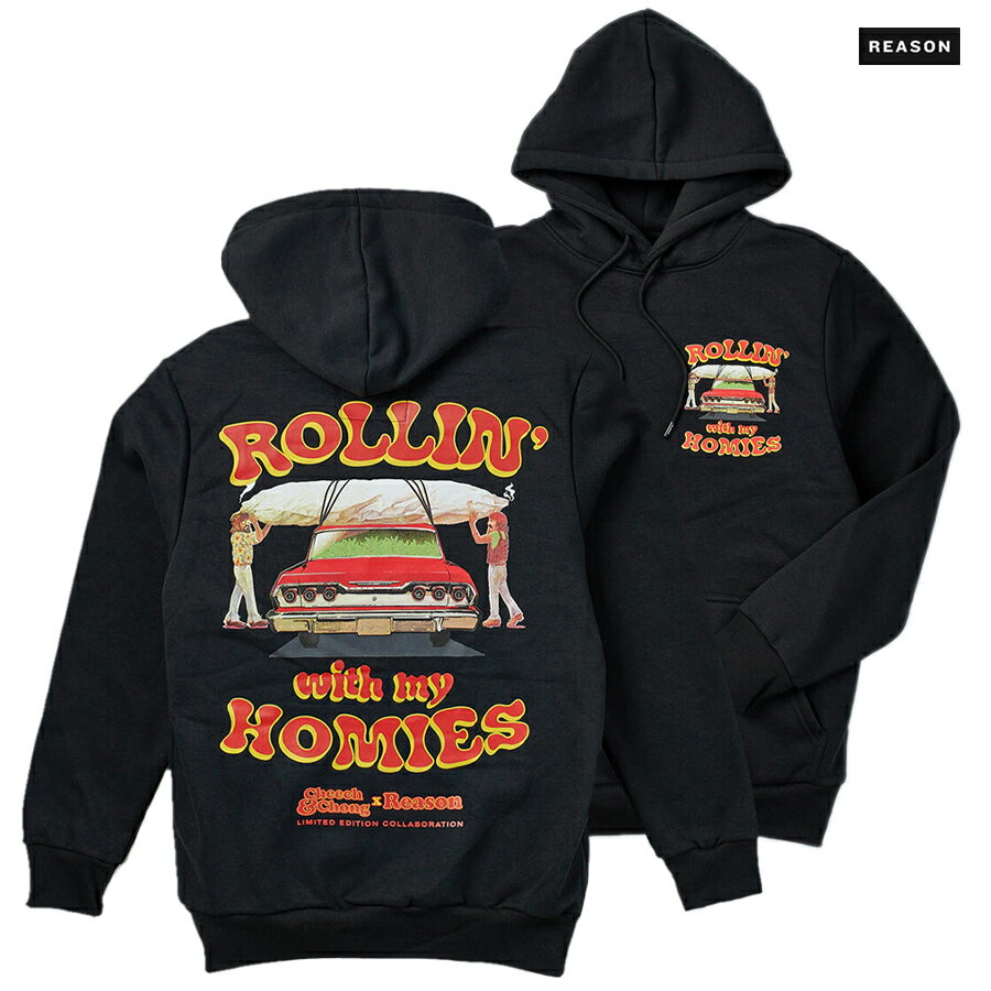 REASON CLOTHING × CHEECH & CHONG ROLLIN' WITH MY HOMIES HOODIE(M・L・XL)(リーズン クロージング 通販 メンズ 大きいサイズ パーカー スウェット フーディー フード チーチョン)