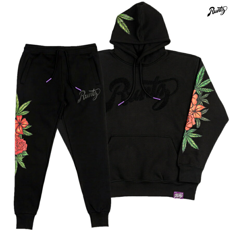 【PRICE DOWN 20 ★送料無料】RUNTZ FLORAL RUNTZ HOODIE SET UP【BLACK】(M XL 2XL)(ランツ 通販 アパレル 服 メンズ 大きいサイズ セットアップ 上下セット スウェット パーカー フード フーディー スウェットパンツ ジョガーパンツ ロングパンツ ロゴ)