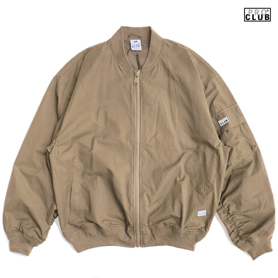 【送料無料】PRO CLUB COMFORT BOMBER JACKET【KHAKI】(M・L・XL・2XL・3XL)(プロクラブ 通販 メンズ 服 大きいサイズ ボンバージャケット フライトジャケット コンフォート ジャケット シンプル 無地 アウター ロングスリーブ 長袖)