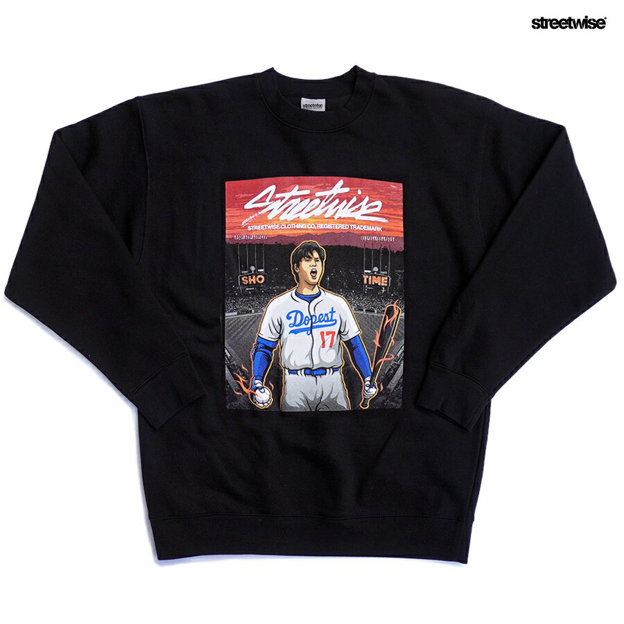 【送料無料★ラスト1点】STREETWISE SHO TIME CREWNECK SWEAT【BLACK】(M L XL 2XL)(ストリートワイズ 通販 服 メンズ 大きいサイズ トレーナー スウェット 厚手 ヘビーウエイト 大谷 翔平 長袖 ロングスリーブ)