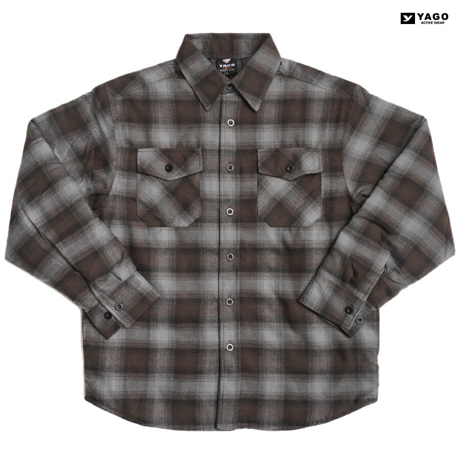 【送料無料】YAGO FLANNEL QUILTING JACKET【GRAY×BROWN】(M L XL 2XL)(ヤゴ 通販 メンズ 大きいサイズ ジャケット アウター チェック 柄 シャツジャケット キルティングジャケット)