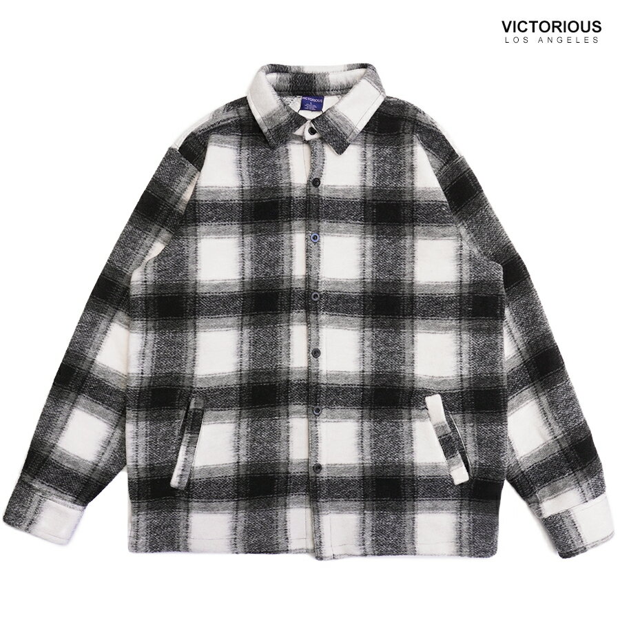 楽天Indoor Class Online Store【送料無料】VICTORIOUS LA FLANNEL SHIRTS【BLACK×WHITE】（M・L・XL・2XL）（ヴィクトリアス 通販 メンズ 大きいサイズ フランネルシャツ ネルシャツ チェックシャツ 長袖 ロングスリーブ ボタンシャツ）