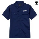 楽天Indoor Class Online Store【送料無料】COOKIES IVY LEAGUE CANVAS WOVEN SHIRTS【NAVY】（M・L・XL）（COOKIES クッキーズ アパレル 服 通販 大きいサイズ ワークシャツ キャンバスシャツ 半袖 ショートスリーブ ボタンシャツ ロゴ）