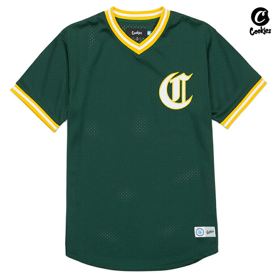 楽天Indoor Class Online Store【送料無料★ラスト1点】COOKIES IVY LEAGUE BASEBALL JERSEY【FOREST GREEN】（L・XL）（COOKIES クッキーズ アパレル 服 通販 大きいサイズ ジャージ ベースボールジャージ メッシュ 半袖 ショートスリーブ ロゴ）