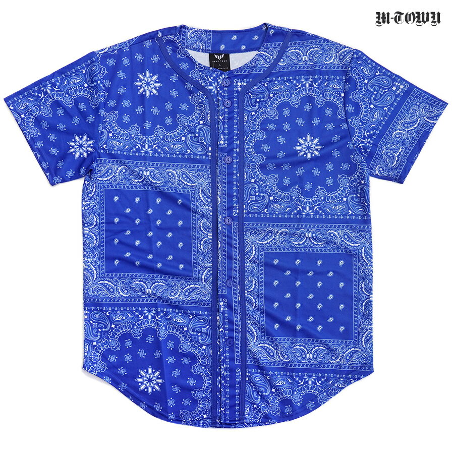 楽天Indoor Class Online Store【送料無料】M TOWN PAISLEY BASEBALL JERSEY【ROYAL BLUE】（M・L・XL・2XL）（通販 メンズ 大きいサイズ 服 ベースボール ジャージ シャツ ペイズリー バンダナ BANDANA 半袖 ショートスリーブ ユニフォーム）