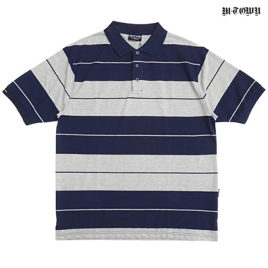 楽天Indoor Class Online Store【送料無料】M TOWN PIQUE POLO SHIRTS【NAVY×GRAY】（M・L・XL・2XL）（通販 メンズ 大きいサイズ 服 ポロシャツ 半袖 ショートスリーブ ボーダー）