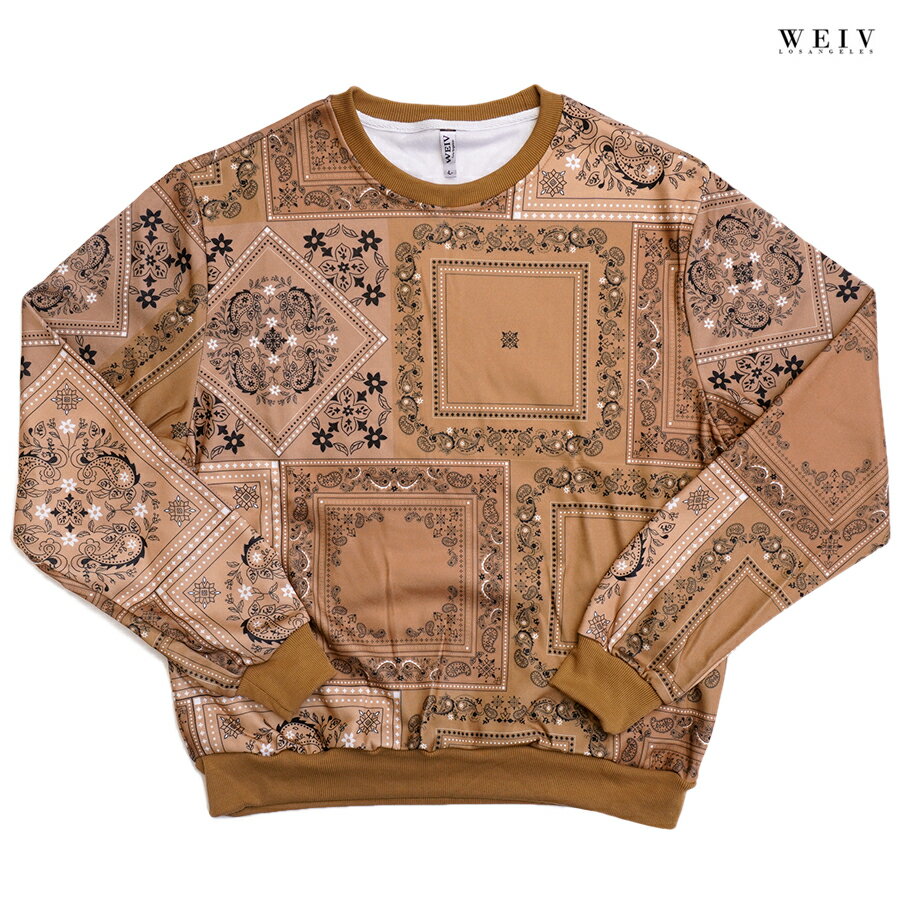 楽天Indoor Class Online Store【送料無料】WEIV PAISLEY CRENECK SHIRTS【KHAKI】（L・XL・2XL）（通販 メンズ 服 大きいサイズ ペイズリー バンダナ BANDANA クルーネックシャツ トレーナー スウェット 長袖 ロングスリーブ）