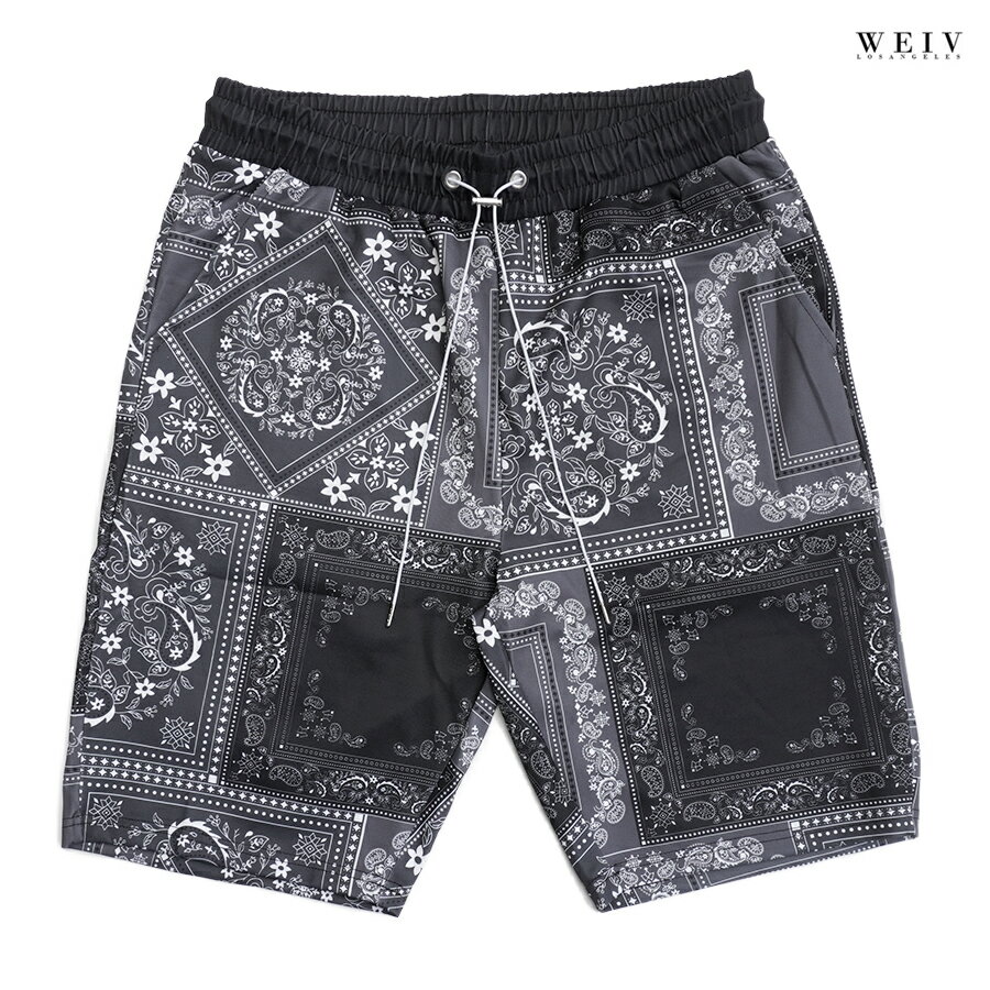 楽天Indoor Class Online Store【送料無料】WEIV PAISLEY SHORTS【BLACK】（M・L・XL・2XL）（通販 メンズ 服 大きいサイズ ペイズリー バンダナ BANDANA ショーツ ハーフパンツ）