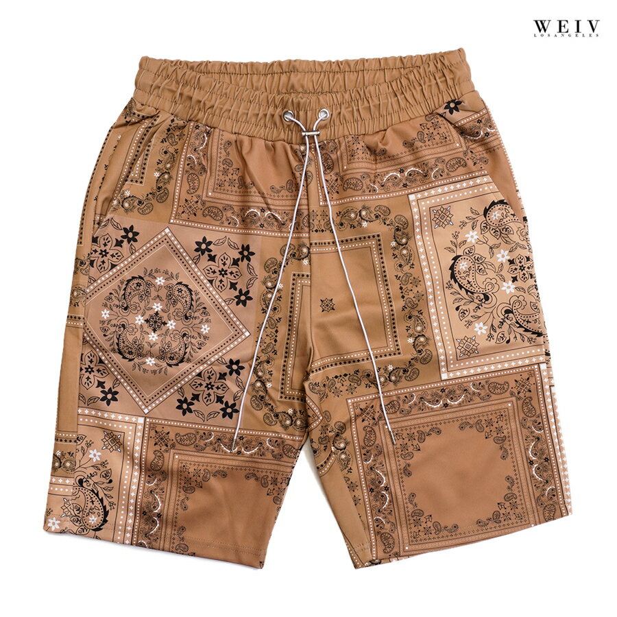 楽天Indoor Class Online Store【送料無料】WEIV PAISLEY SHORTS【KHAKI】（M・L・XL・2XL）（通販 メンズ 服 大きいサイズ ペイズリー バンダナ BANDANA ショーツ ハーフパンツ）