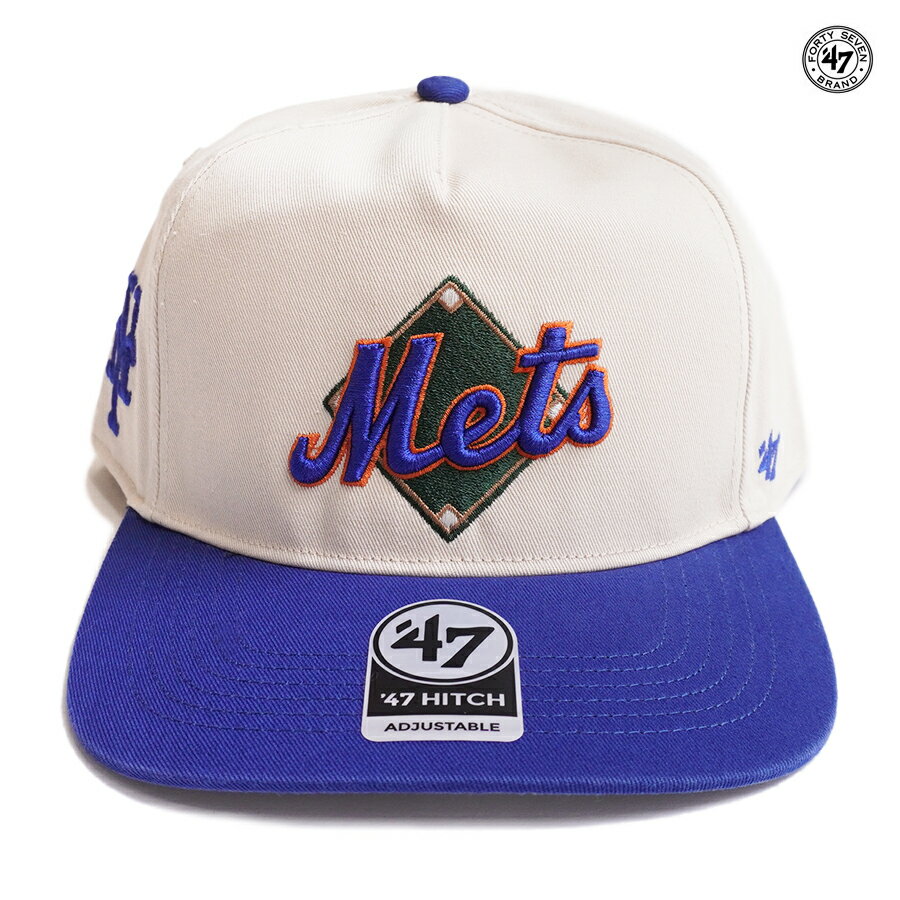 【送料無料】 039 47 HITCH NEW YORK METS SNAPBACK CAP【NATURAL×BLUE】(フォーティーセブン 帽子 通販 メンズ レディース 男 女 兼用 キャップ スナップバック ベースボールキャップ MLB ロゴ NY ニューヨークメッツ)