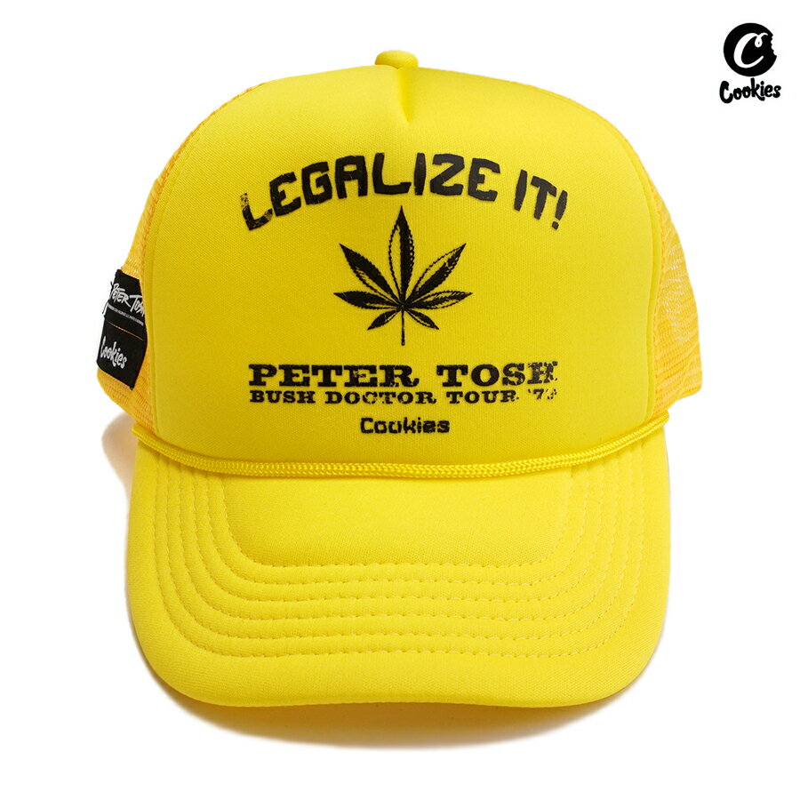 楽天Indoor Class Online Store【送料無料】COOKIES × PETER TOSH LEGALIZE IT TRUCKER CAP【YELLOW】（クッキーズ 通販 CAP 帽子 キャップ スナップバック メッシュキャップ トラッカーハット ピータートッシュ REGGAE ロゴ）