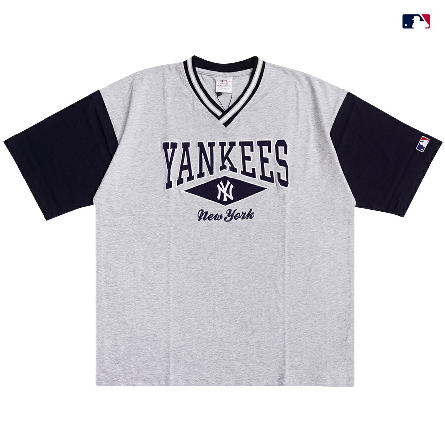 MLB NEW YORK YANKEES V NECK SHIRTS(L・XL)(MLB 公式 オフィシャル 通販 服 メンズ 大きいサイズ 半袖 ショートスリーブ Vネック ニューヨーク ヤンキース NY ロゴ)