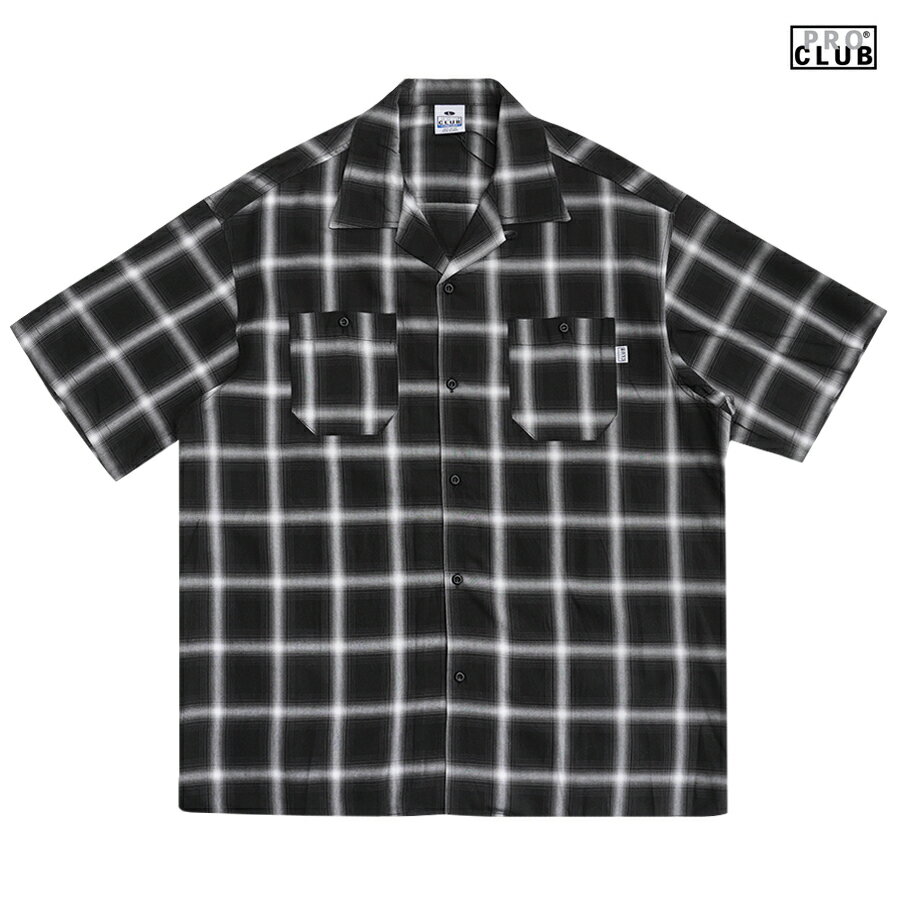 【送料無料】PRO CLUB OMBRE CHECKER SHIRTS【BLACK】(M L XL 2XL)(プロクラブ 通販 大きいサイズ シャツ チェックシャツ チェッカーシャツ 半袖 ショートスリーブ オープンシャツ OPEN SHIRTS)