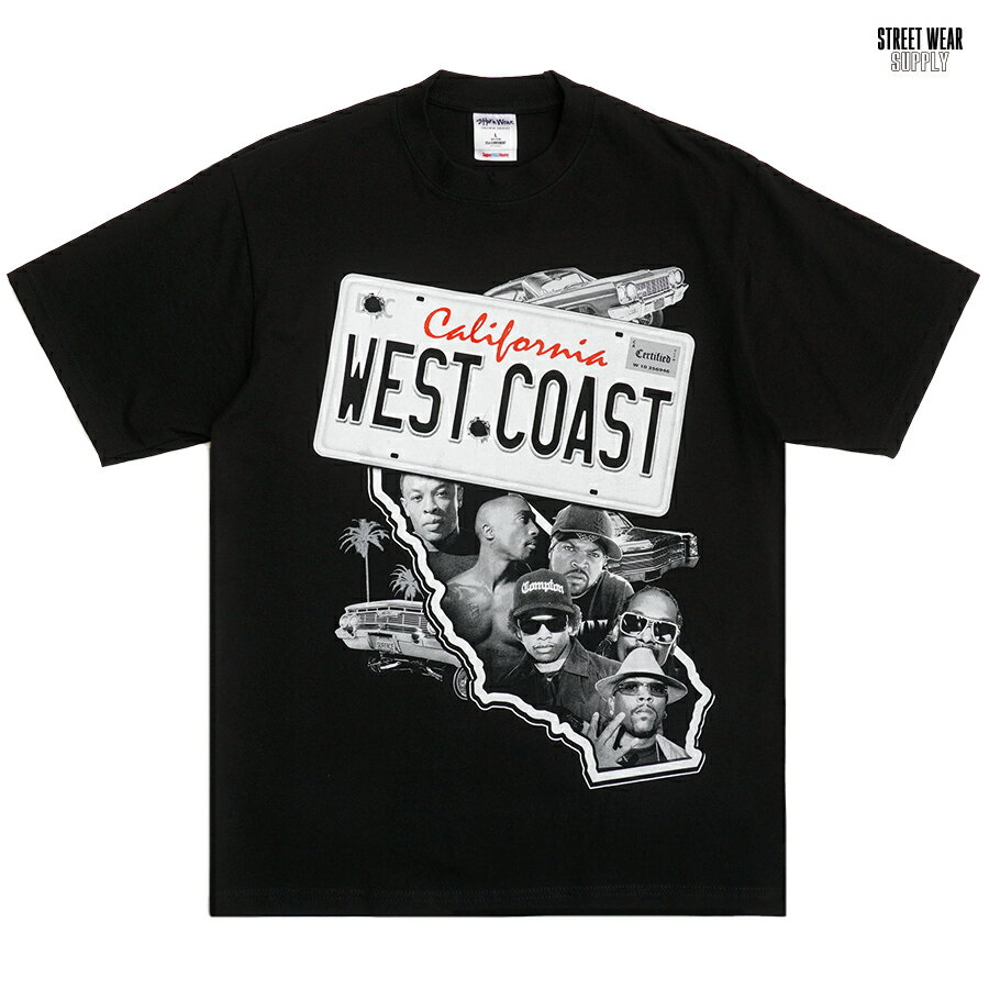 STREETWEAR SUPPLY WEST COAST TAG Tシャツ(M・L・XL・2XL・3XL)(通販 メンズ 大きいサイズ ヘビーウエイト 半袖 T-SHIRTS プリント ストリート ブラック 黒 HIPHOP ヒップホップ)