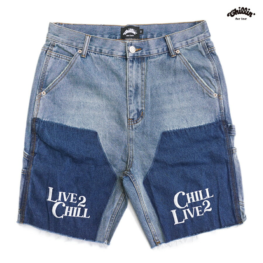 【送料無料★ラスト1点】CHILLIN PAINTER DENIM SHORTS【WASH BLUE】(チリン 通販 通販 服 メンズ 大きいサイズ デニムショーツ ハーフパンツ ショートパンツ ロゴ)