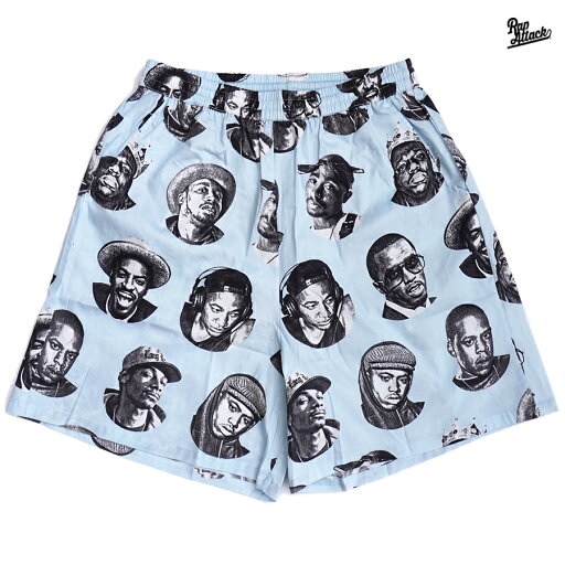 【SPECIAL SUMMER☆送料無料】RAP ATTACK LEGENDS RAPPER SHORTS【LIGHT BLUE】(M・L・XL)(ラップアタック 通販 メンズ 大きいサイズ 服 ショーツ ハーフパンツ ショートパンツ HIPHOP ヒップホップ 2PAC スヌープドッグ)