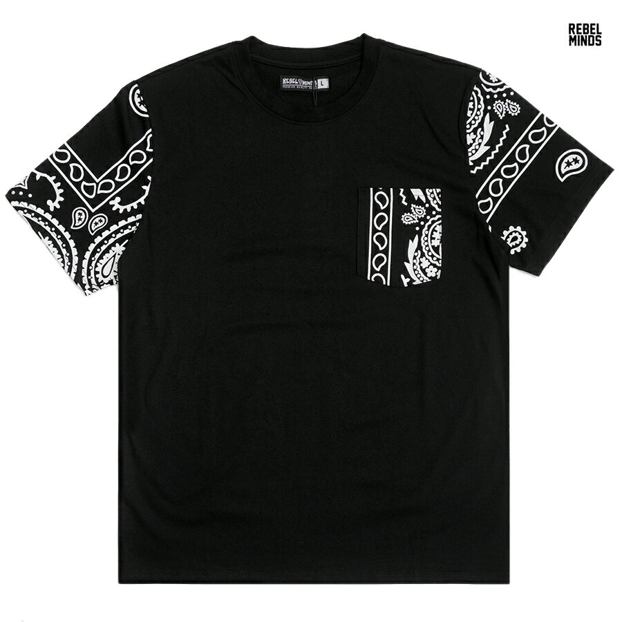 【SPECIAL PRICE★送料無料】REBEL MINDS PAISLEY POCKET Tシャツ【BLACK】(M・L・XL・2XL・3XL)(通販 メンズ 大きいサイズ T SHIRTS ペイズリー バンダナ BANDANA 半袖 ショートスリーブ)