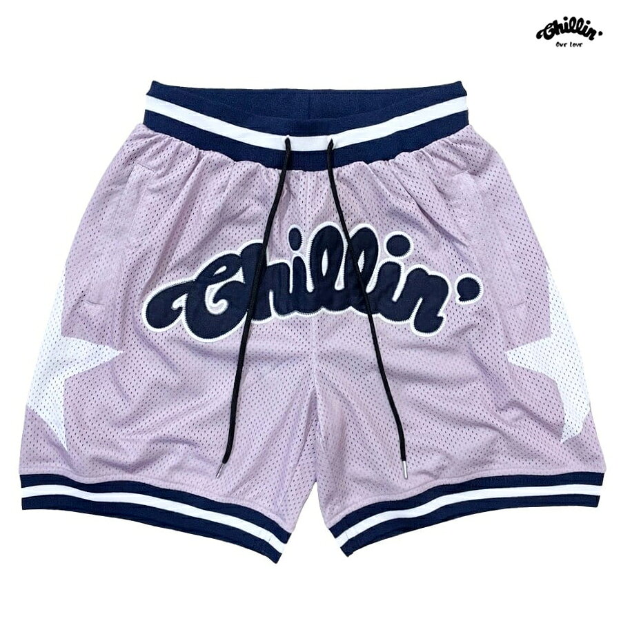 【送料無料】CHILLIN BIG BASKETBALL STAR SHORTS【PURPLE】(M・L・XL・2XL)(チリン 通販 服 大きいサイズ バスケットショーツ ショーツ ハーフパンツ ショートパンツ バスケショーツ メッシュショーツ ロゴ)