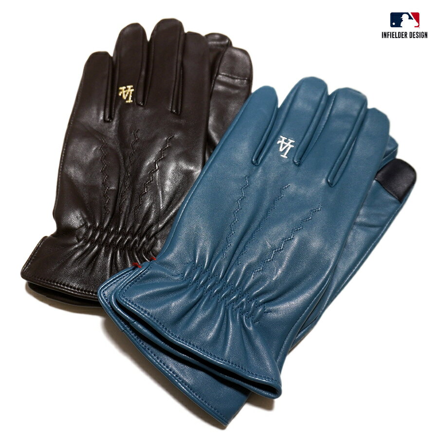 【送料無料】INFIELDER DESIGN MLB LOS ANGELES DODGERS LEATHER GLOVE【BLUE/BROWN】(インフィールダーデザイン 通販 手袋 グローブ レザー 羊革 LA ロサンゼルス ドジャース ロゴ メジャーリーグ)