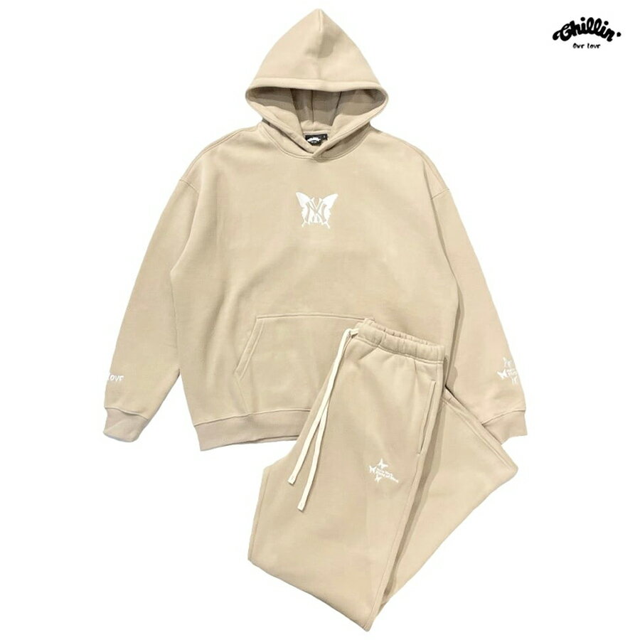 【送料無料】CHILLIN NY BUTTERFLY SWEAT SETUP【KHAKI】(L・XL)(チリン 通販 服 大きいサイズ セットアップ 上下セット...