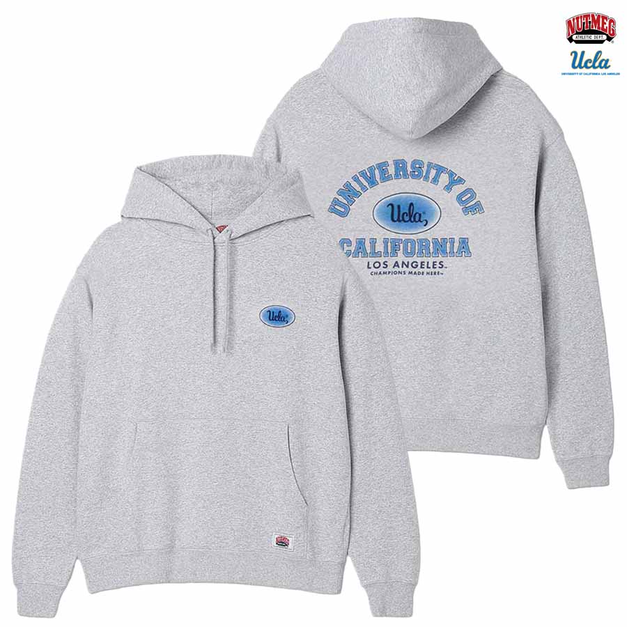 【送料無料】NUTMEG × UCLA PULLOVER HOODIE【GRAY】(L・XL)(ナツメグ 通販 メンズ 大きいサイズ スウェット プルオーバー パーカー フーディー フード ロングスリーブ 長袖 UCLA カリフォルニア ロサンゼルス カレッジ アメカジ)(4.0)