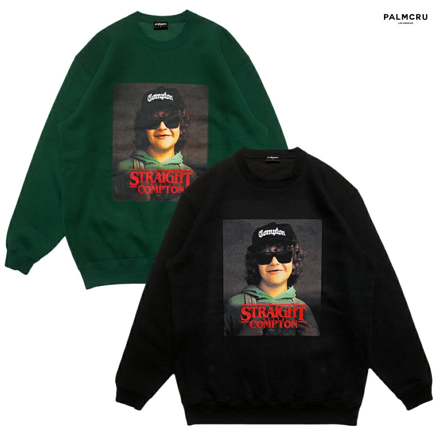 PALM CRU STRAIGHT OUTTA COMPTON CREWNECK SWEAT(M・L・XL・2XL)(通販 メンズ 大きいサイズ トレーナー スウェット クルーネック 長袖 ロングスリーブ HIP HOP ヒップホップ RAP ラップ ロゴ)
