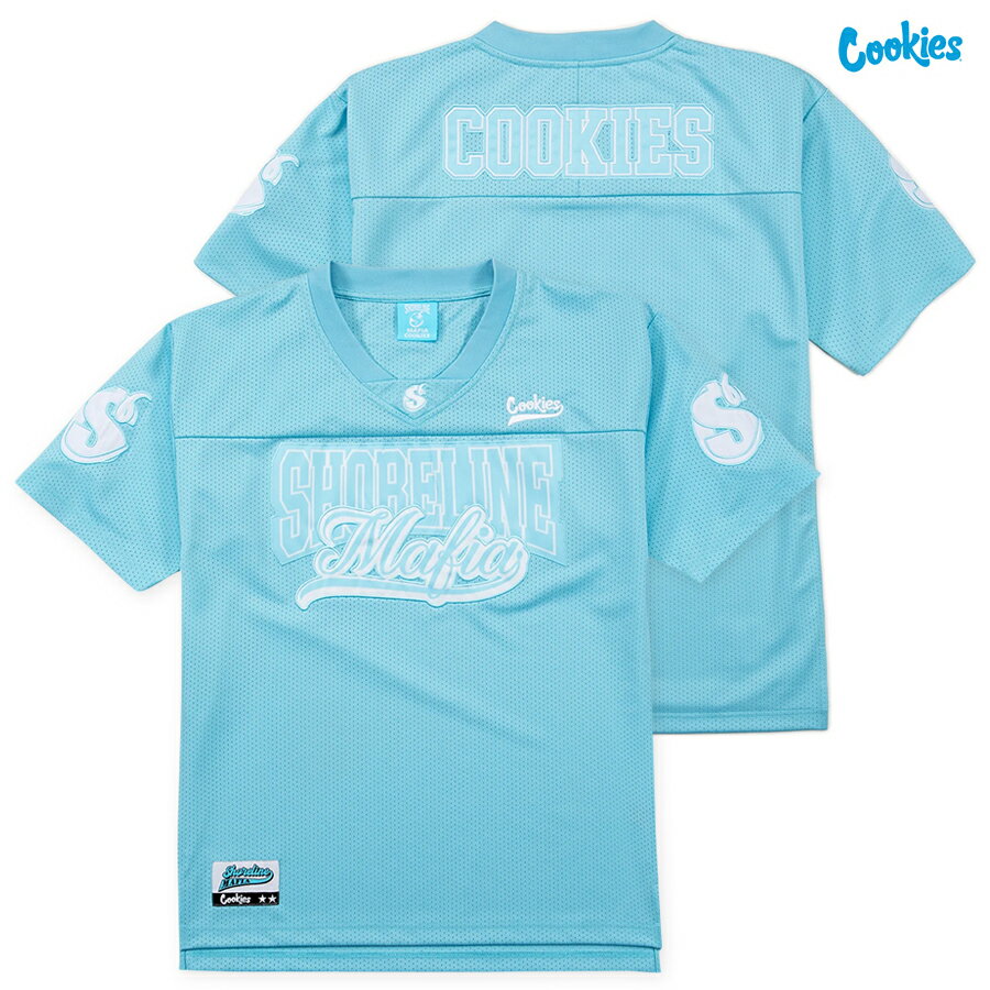 【送料無料】COOKIES × SHORELINE MAFIA HEAVY MESH FOOTBALL JERSEY【CAROLINA BLUE】(M・L・XL・2XL)(クッキーズ ショアライン マフィア アパレル 服 通販 メンズ 大きいサイズ フットボールジャージ ショートスリーブ オリジナルロゴ アパレル 服)