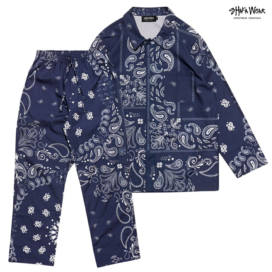Other - 【送料無料】SHAKA WEAR PAISLEY SHIRTS & PANTS SET UP【NAVY】(M・L・XL・2XL)(シャカ 通販 メンズ 服 大きいサイズ オープンシャツ パンツ セットアップ 上下セット バンダナ ペイズリー デザイン)