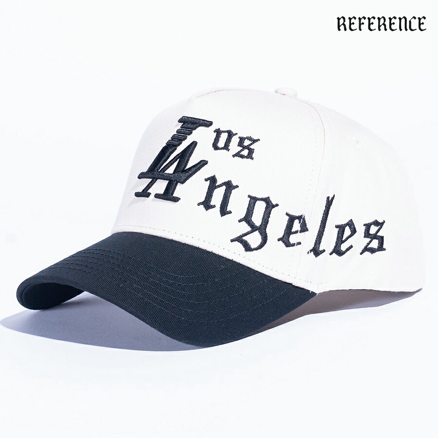 REFERENCE PARADISE LA SCRIPT SNAPBACK CAP(リファレンス 通販 キャップ 帽子 スナップバック ベースボールキャップ ロゴ LOS ANGELES ロサンゼルス クリーム ブラック)