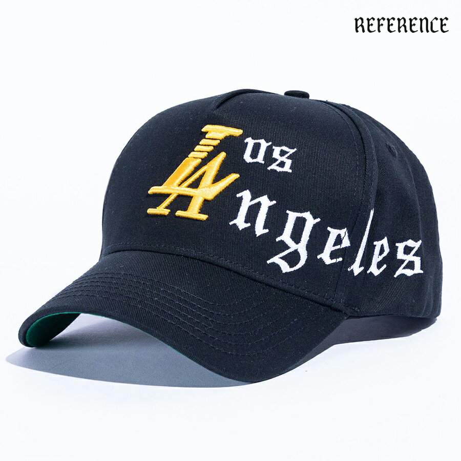 REFERENCE PARADISE LA SCRIPT SNAPBACK CAP(リファレンス 通販 キャップ 帽子 スナップバック ベースボールキャップ ロゴ LOS ANGELES ロサンゼルス ブラック イエロー)