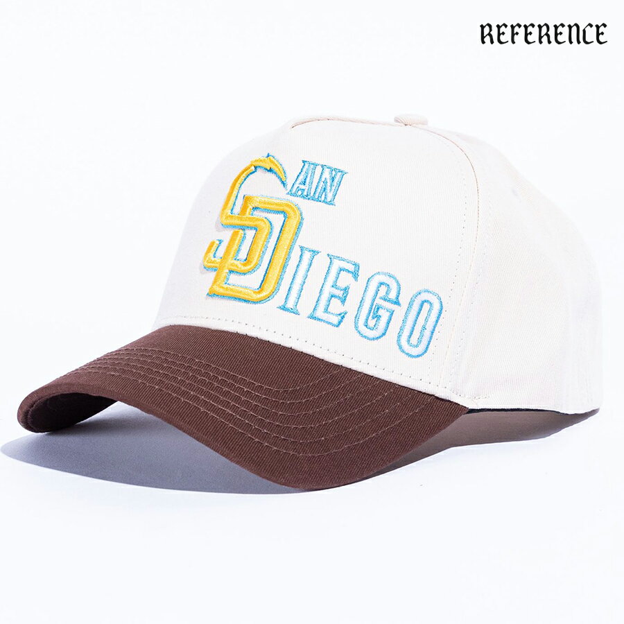 REFERENCE CHADRES SCRIPT SNAPBACK CAP(リファレンス 通販 キャップ 帽子 スナップバック ベースボールキャップ ロゴ サンディエゴ クリーム ブラウン)