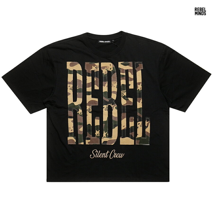 樂天商城 - 【送料無料】REBEL MINDS SILENT CREW Tシャツ【BLACK】(S・M・L・XL・2XL・3XL)(レベルマインズ 通販 服 メンズ 大きいサイズ 半袖 ショートスリーブ カモフラージュ 迷彩 柄 ボックスシルエット ワイドシルエット ロサンゼルス カリフォルニア LA)