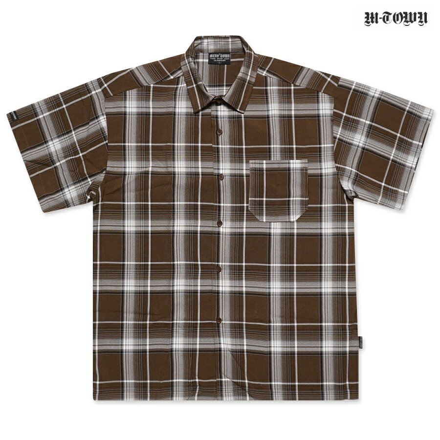 M TOWN CHECKER SHIRTS(M・L・XL・2XL)(通販 大きいサイズ シャツ チェックシャツ チェッカーシャツ 半袖 ショートスリーブ オープンシャツ ボタンダウン ウエストコースト ロサンゼルス カリフォルニア)
