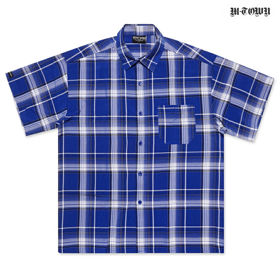 M TOWN CHECKER SHIRTS(M・L・XL・2XL)(通販 大きいサイズ シャツ チェックシャツ チェッカーシャツ 半袖 ショートスリーブ オープンシャツ ボタンダウン ウエストコースト ロサンゼルス カリフォルニア)