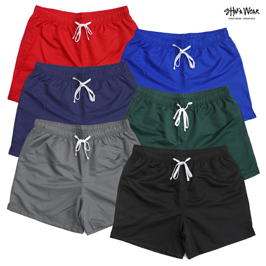 【送料無料】SHAKA WEAR NYLON SHORTS【BLACK/DARK GRAY/MOSS GREEN/NAVY/ROYAL BLUE/RED】(M L XL)(シャカ 通販 メンズ 服 大きいサイズ ショーツ ハーフパンツ ナイロンショーツ シンプル 無地)