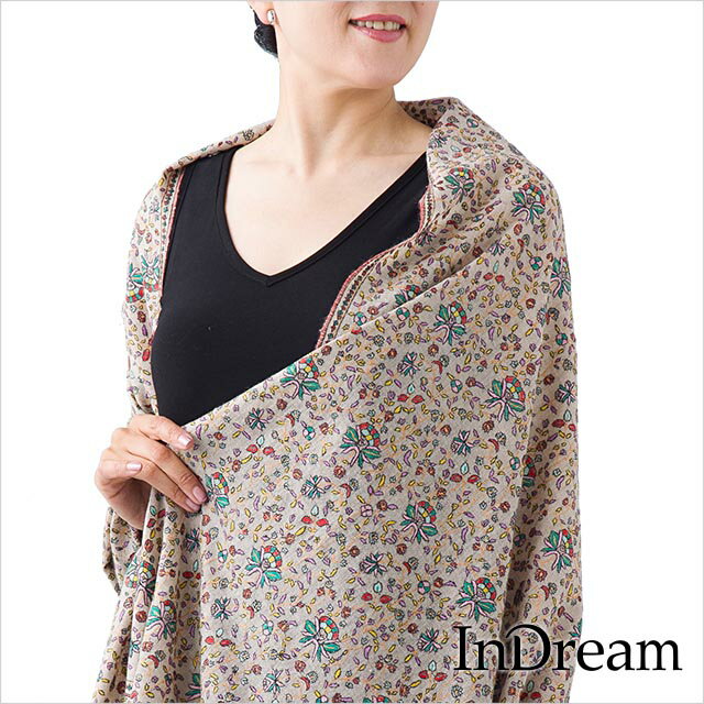 InDream パシュミナ 刺繍 ショール 【100cmx200cm】 ベージュ05 ストール 大判 ショール カシミヤ 100% 春 敬老の日 ギフト 誕生日 プレゼント ひざ掛け 結婚式 ペイズリー パーティー ストール 秋冬 送料無料 stole paisley shawl pashmina