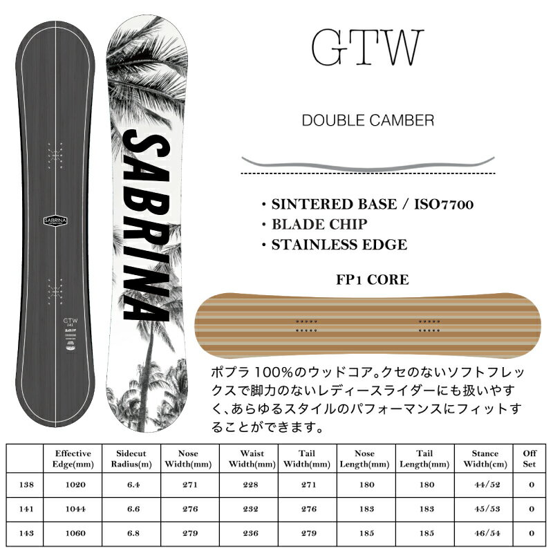 SABRINA サブリナ GTW 22-23 レディース スノーボード 板 ダブルキャンバー グラトリ