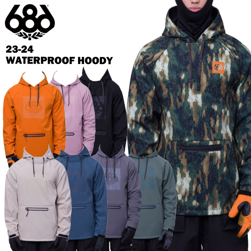 ●ブランド：686 SIX EIGHT SIX シックスエイトシックス ●商品名：WATERPROOF HOODY ・3-Pocket Design ・Adjustable Bottom Hem Cinch ・Adjustable Cuffs ・Audio Stash Pocket ・External Pocket Count: 3 ・Front Hand Pocket Inner Key Clip ・Front Hood Drawcord Adjustment ・Glove Link Inner Thumb Grip ・Hoody Drawcord System ・inɉDRY 10K Softshell 3-Layer Bonded Two-Way Stretch ・Fabric with Polyester Fleece Backing + DWR ・Inner Audio Button Hole ・Shell Design ・Side Seam Zippered Entry + Pit Vent ・Stretch Fabric ・Velcro Pass Pocket w/ Key Clip ・Zippered Entry Kangaroo Pouch Pocket 当店は正規販売店です。 【ご確認下さい】 カタログ及びサンプル画像と細部が予期なく変更になる場合がございます。 発売予定後、生産中止になる場合が稀にありますのでご了承ください。 ----------ご注意---------- ご注文後の返品・キャンセル・交換は一切受け付けておりませんので、予めご了承下さい。 モニターによって色の見え方が実物と異なる場合がございます。 他店舗でも販売しておりますので、タイミング悪く売り違える場合がございますのでご了承下さい。 在庫には展示販売品も含まれている場合があります。気になる方はお問い合わせ下さい。 送料無料で送付先が北海道・離島の場合は500円、沖縄の場合は1,000円の別途送料を加算させて頂きますのでご了承下さいますようお願い申し上げます。（税別） 注文時は送料無料となりますが訂正し改めてメールでご案内となりますのでご注意下さい。 メーカー希望小売価格はメーカーカタログに基づいて掲載しています