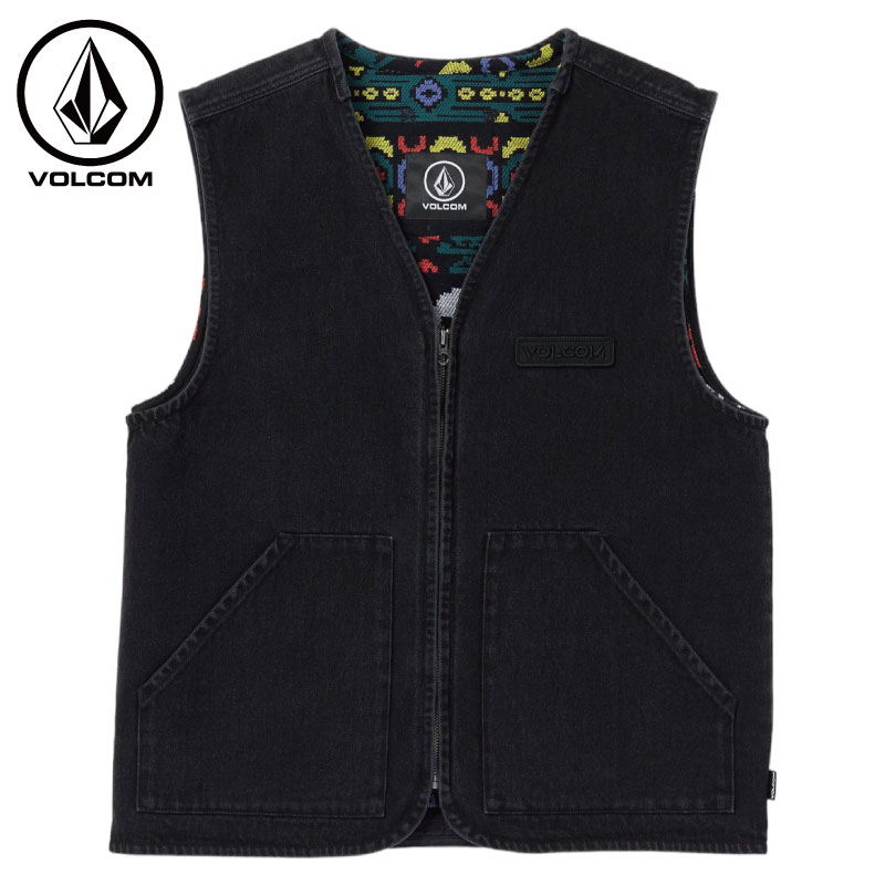 VOLCOM ボルコム SKATE VITALS COLLIN PROVOST VEST - BLACK メンズ アウター ベスト リバーシブル ジャガード スカル A1842300 HOLIDAY2023