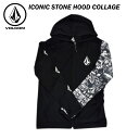 VOLCOM ボルコム ICONIC STONE HOOD COLLAGE LONG SLEEVE UPF 50 RASHGUARD - BLACK メンズ ラッシュガード 長袖 パーカー ジップアップ フルジップ 水着 海 プール 柄 ロゴ A9312203 SP23