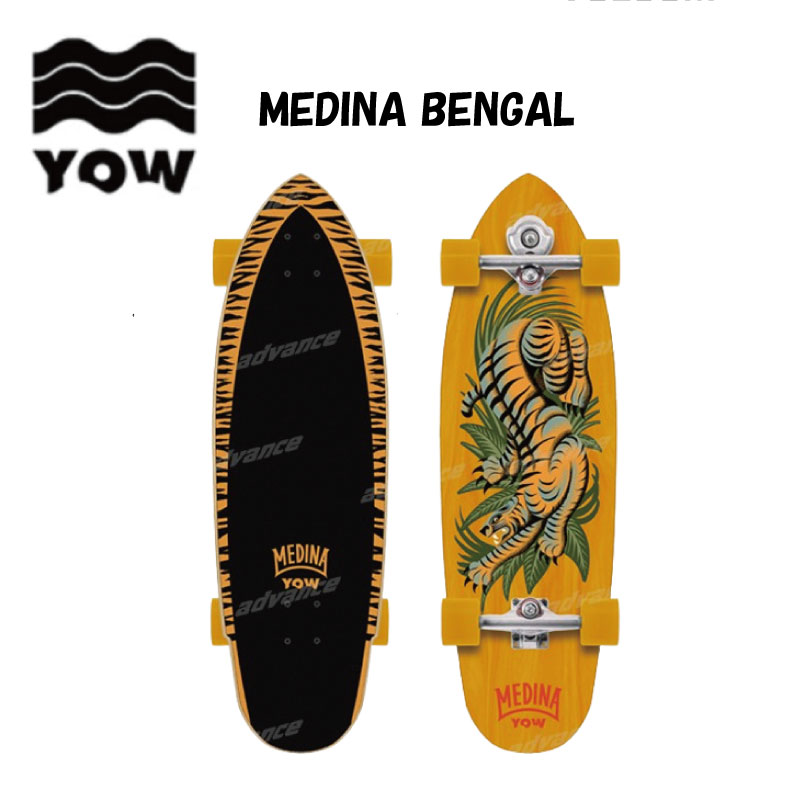 ●ブランド：YOW ヤウ ●商品名：MEDINA BENGAL 33×9.85” 3 度の世界??チャンピオン、 ガブリエル メディナとの ユニークなコラボレーション。 メディナ ベンガル 33 インチは、 以前のタイダイをオー カンターが再設計したものです。 このボードは、 ガブリエル自身の手によるデザインで、 美しさと機能性が調和して融合されています。 このボードは、 安定性と快適性を提供する 長いホイールベース (19 インチ) を備え、 パワフルでワイドで ディープなターンを 実現するように設計されています。 これらの特性により、 高速でワイドなラインを 実行するときに優れたコントロールが得られます。 ミディアム コンケーブで構築されているため、 足が動かないように十分なグリップが得られます。 Size:33” x 9.85” x 19” WB Trucks:YOW 9.0” Standard/Silver Wheels:YOW URA 66x51mm MUSTARD 80A System:YOW Meraki System (S5) Concave: Medium Rocker: Tail Rocker FULL TRANSLUCID PAINT 当店は正規販売店です。 ----------ご注意---------- ご注文後の返品・キャンセル・交換は一切受け付けておりませんので、予めご了承下さい。 モニターによって色の見え方が実物と異なる場合がございます。 他店舗でも販売しておりますので、タイミング悪く売り違える場合がございますのでご了承下さい。 在庫には展示販売品も含まれている場合があります。気になる方はお問い合わせ下さい。 送料無料で送付先が北海道・離島の場合は500円、沖縄の場合は1,000円の別途送料を加算させて頂きますのでご了承下さいますようお願い申し上げます。（税別） 注文時は送料無料となりますが訂正し改めてメールでご案内となりますのでご注意下さい。 メーカー希望小売価格はメーカーカタログに基づいて掲載しています